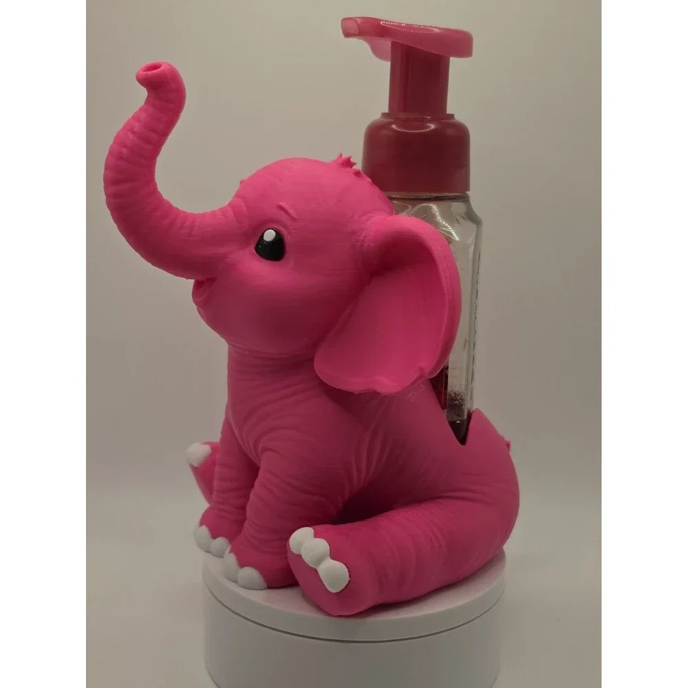 Pink Elephant Soap Holder Foaming Bottle Stand Cute Bathroom Sink Decor